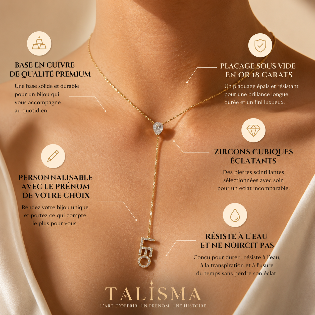 Collier Lariat Prénom Zircon – Pierre de naissance personnalisable