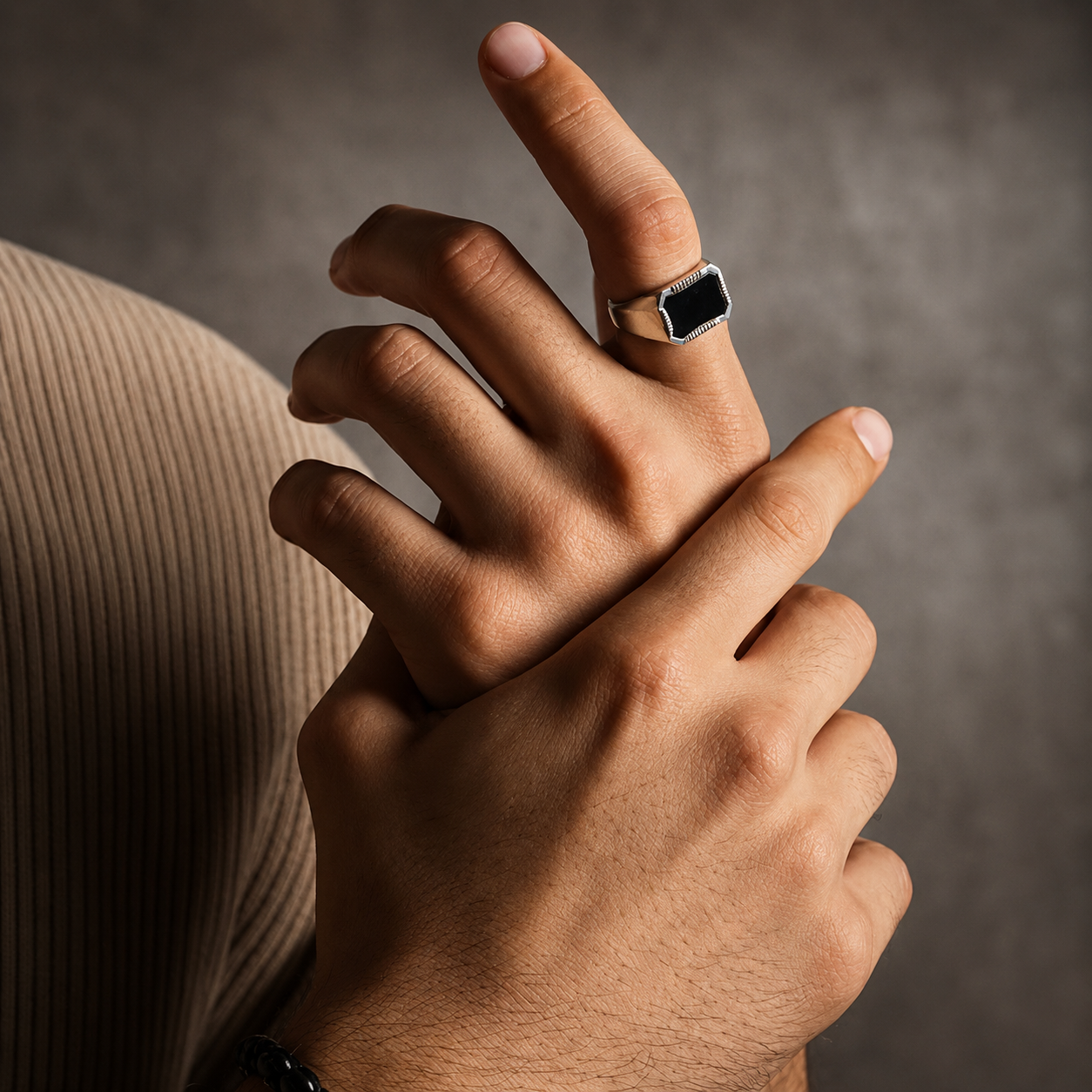 Chevalière Onyx — Émail Noir & Argent Sterling 925