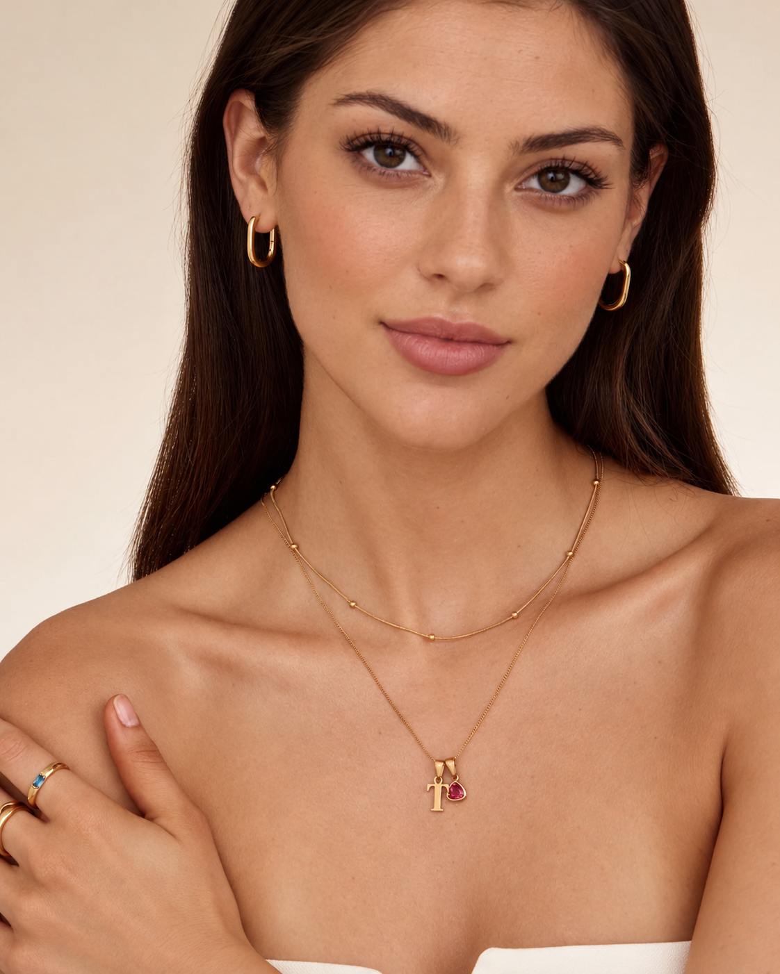 Collier initiale avec pierre de naissance - Acier inoxydable