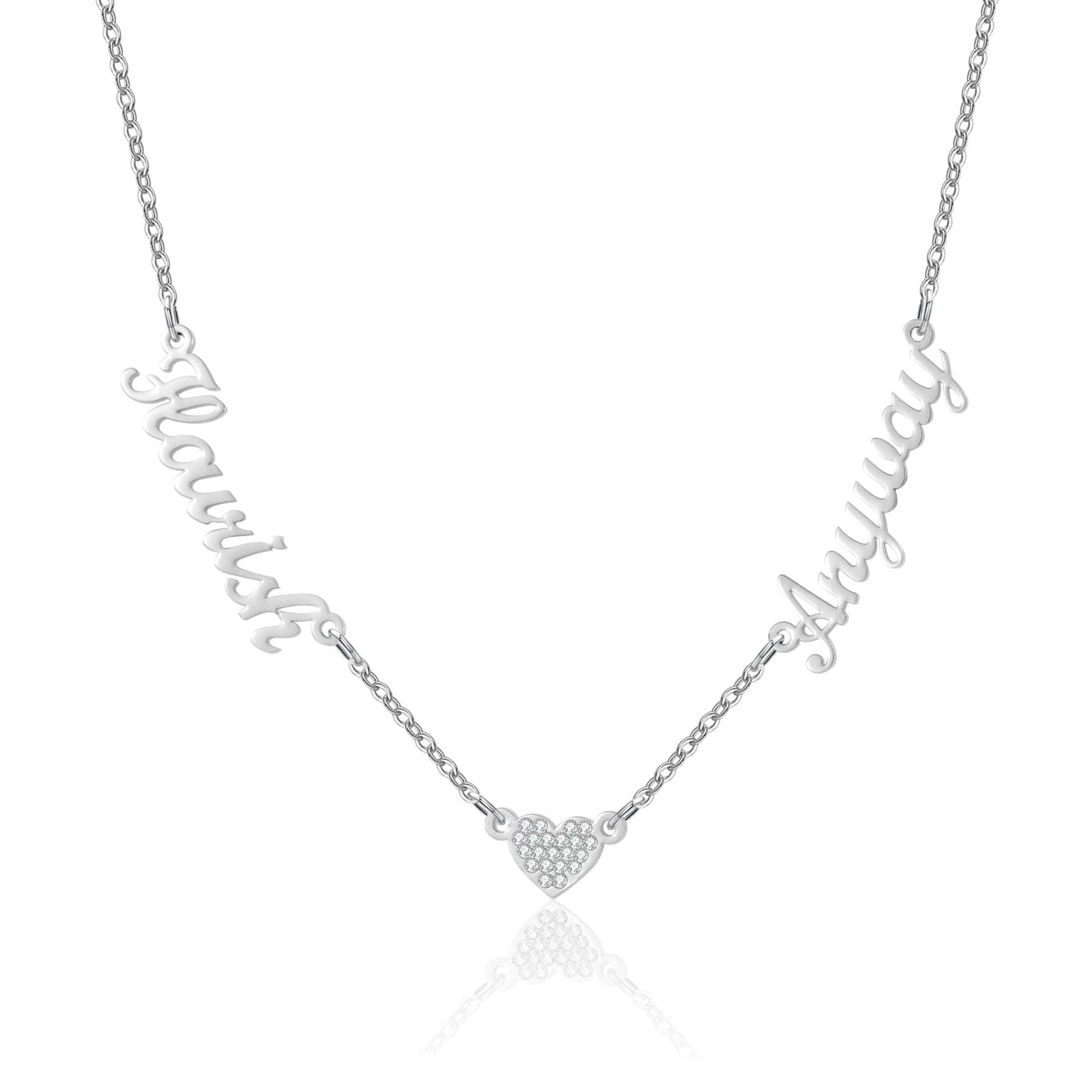 Collier personnalisé avec deux prénoms et cœur en zircon