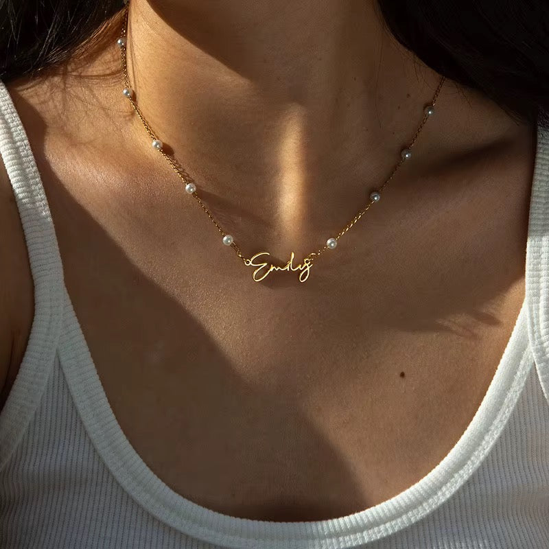 Collier Prénom Personnalisé avec Perles – Acier inoxydable