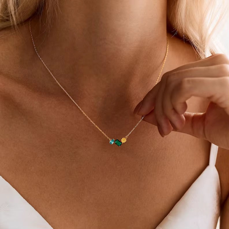 Collier personnalisé 3 pierres de naissance - Acier inoxydable