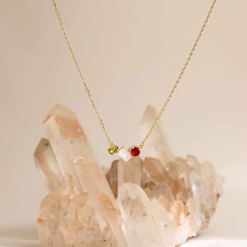 Collier personnalisé 3 pierres de naissance - Acier inoxydable