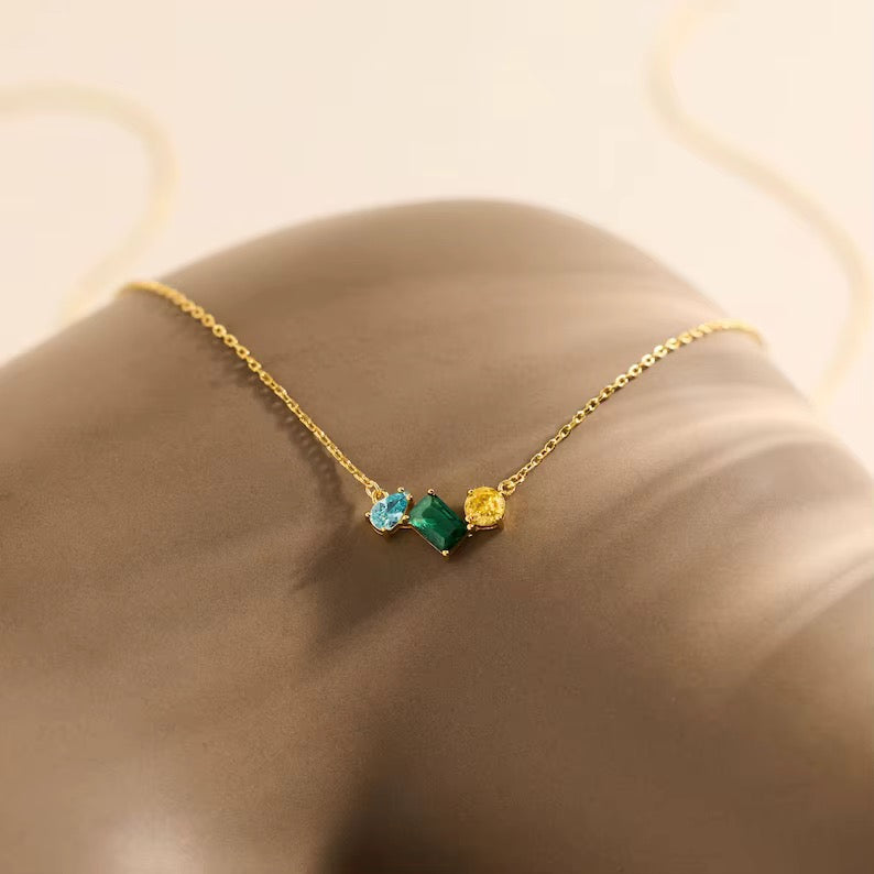Collier personnalisé 3 pierres de naissance - Acier inoxydable