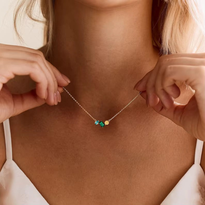 Collier personnalisé 3 pierres de naissance - Acier inoxydable
