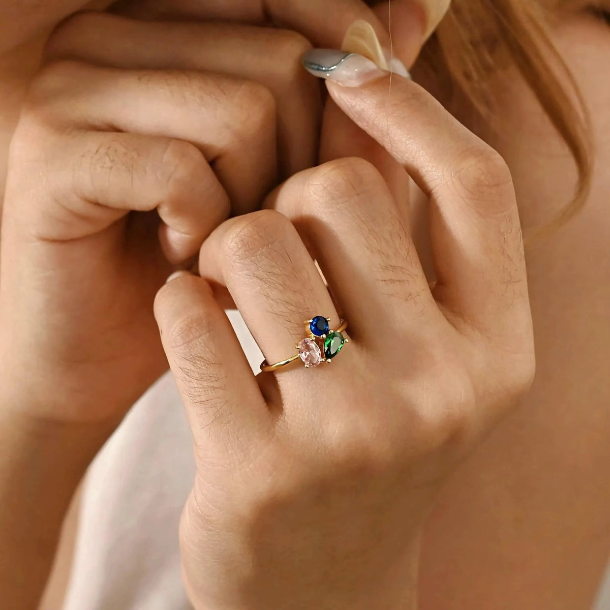 Bague 3 pierres de naissances - Acier inoxydable