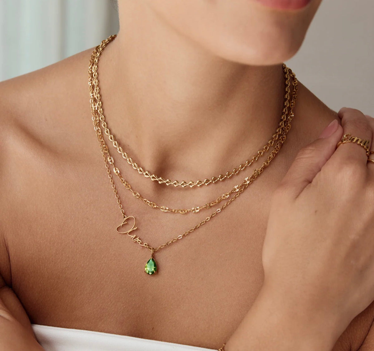 Collier prénom personnalisé avec pierre de naissance - Acier inoxydable
