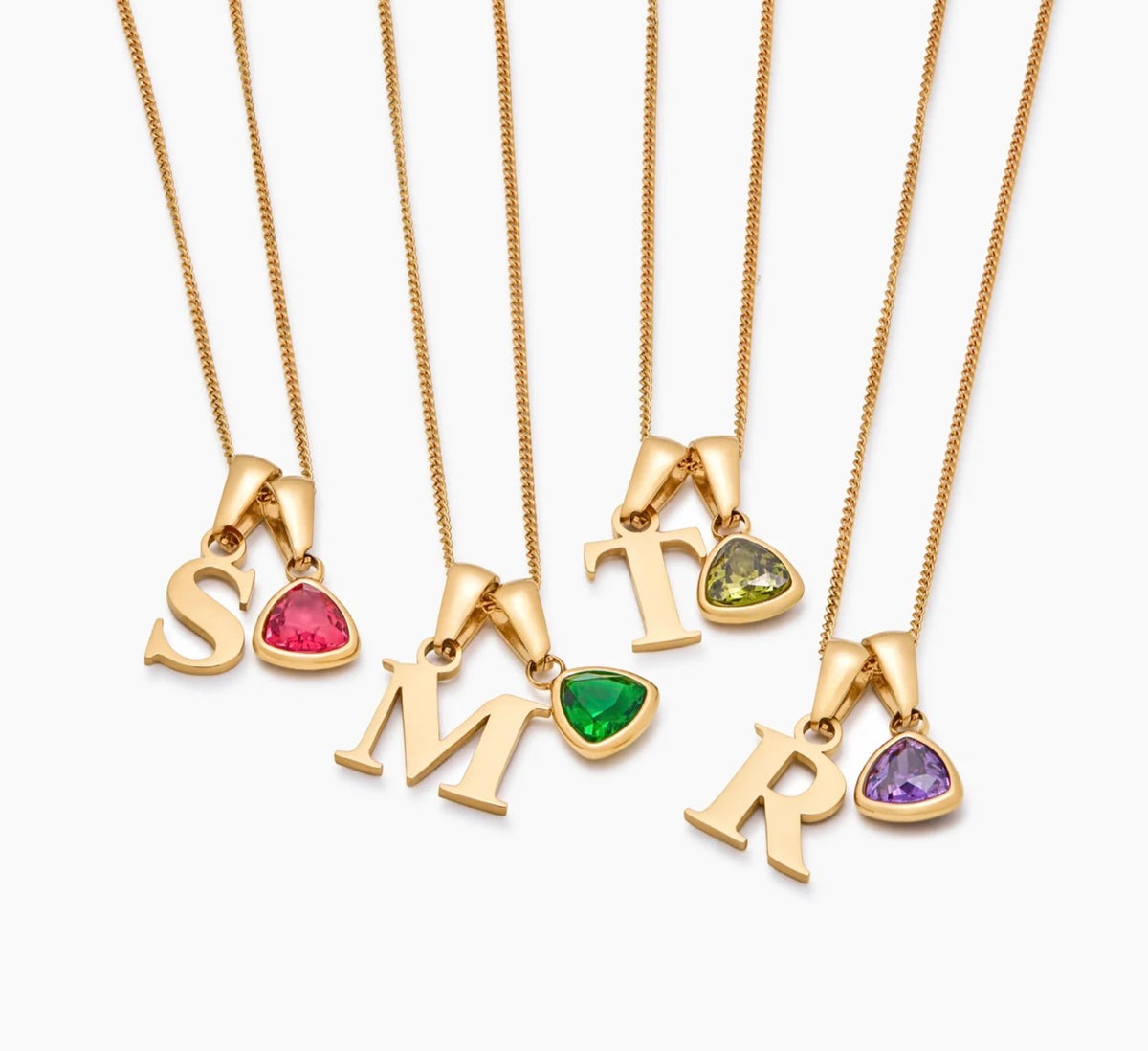 Collier initiale avec pierre de naissance - Acier inoxydable