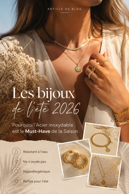 Visuel article de blog Talisma — Les bijoux de l'été 2026 : pourquoi l'acier inoxydable est le must-have de la saison