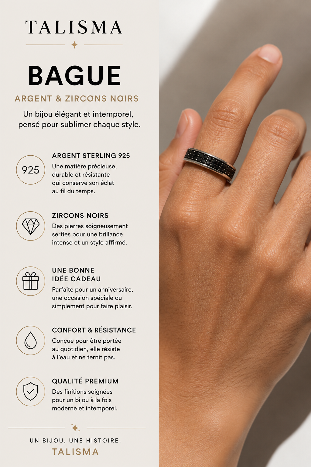 Bague Obsidian - Argent sterling 925