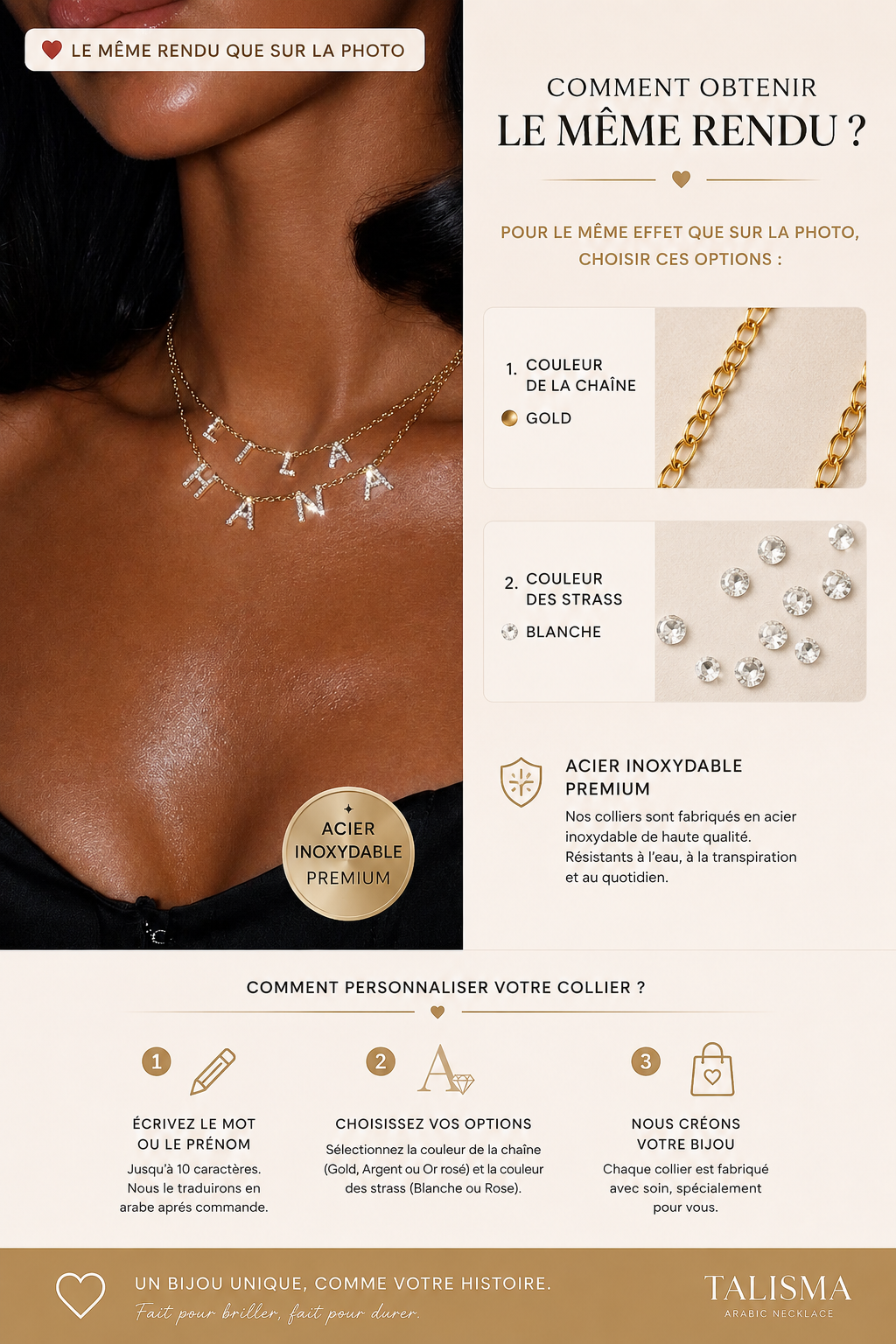 Collier Prénom Strass de Couleur Personnalisé — Bijou Femme Acier Inoxydable