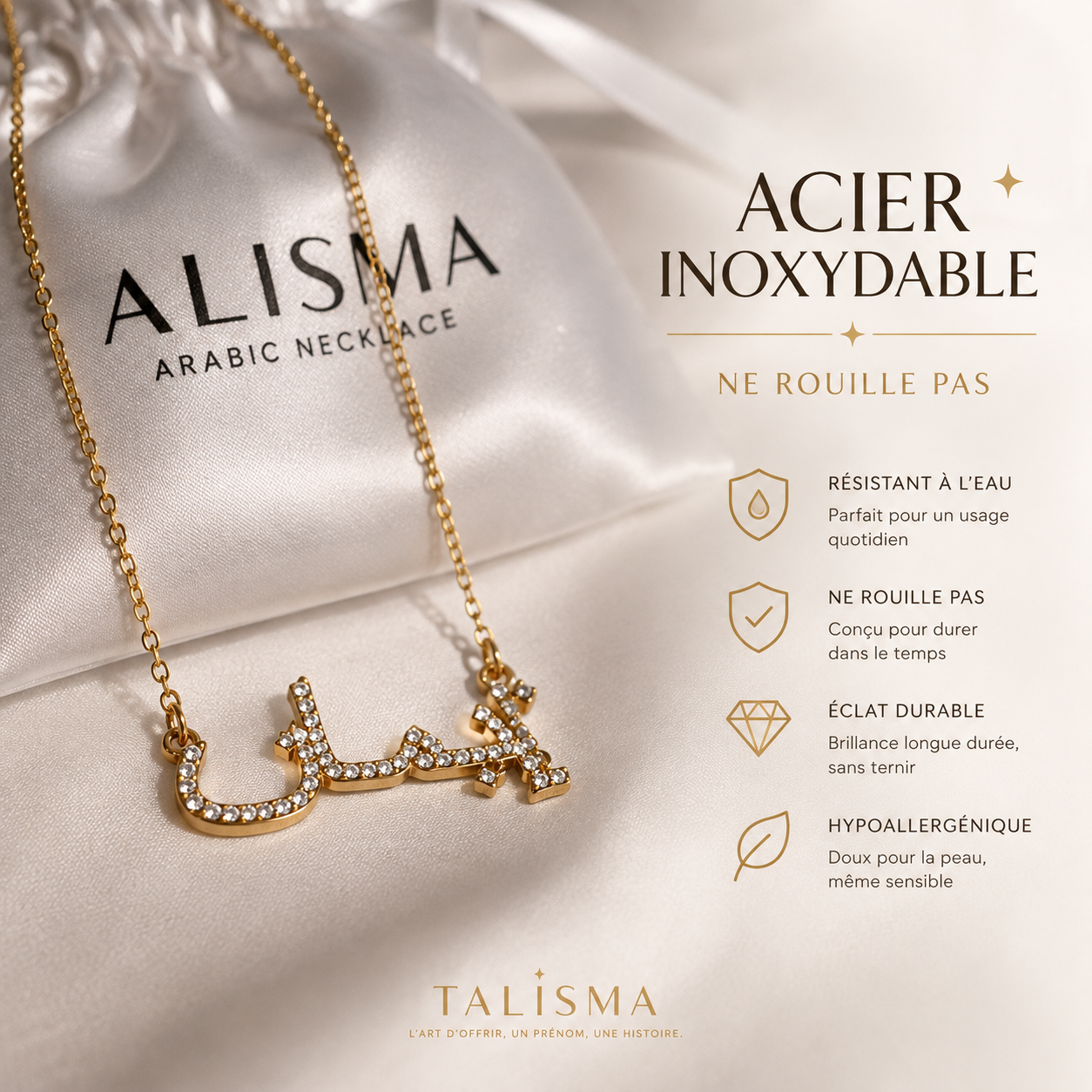 Collier personnalisable en arabe avec Strass