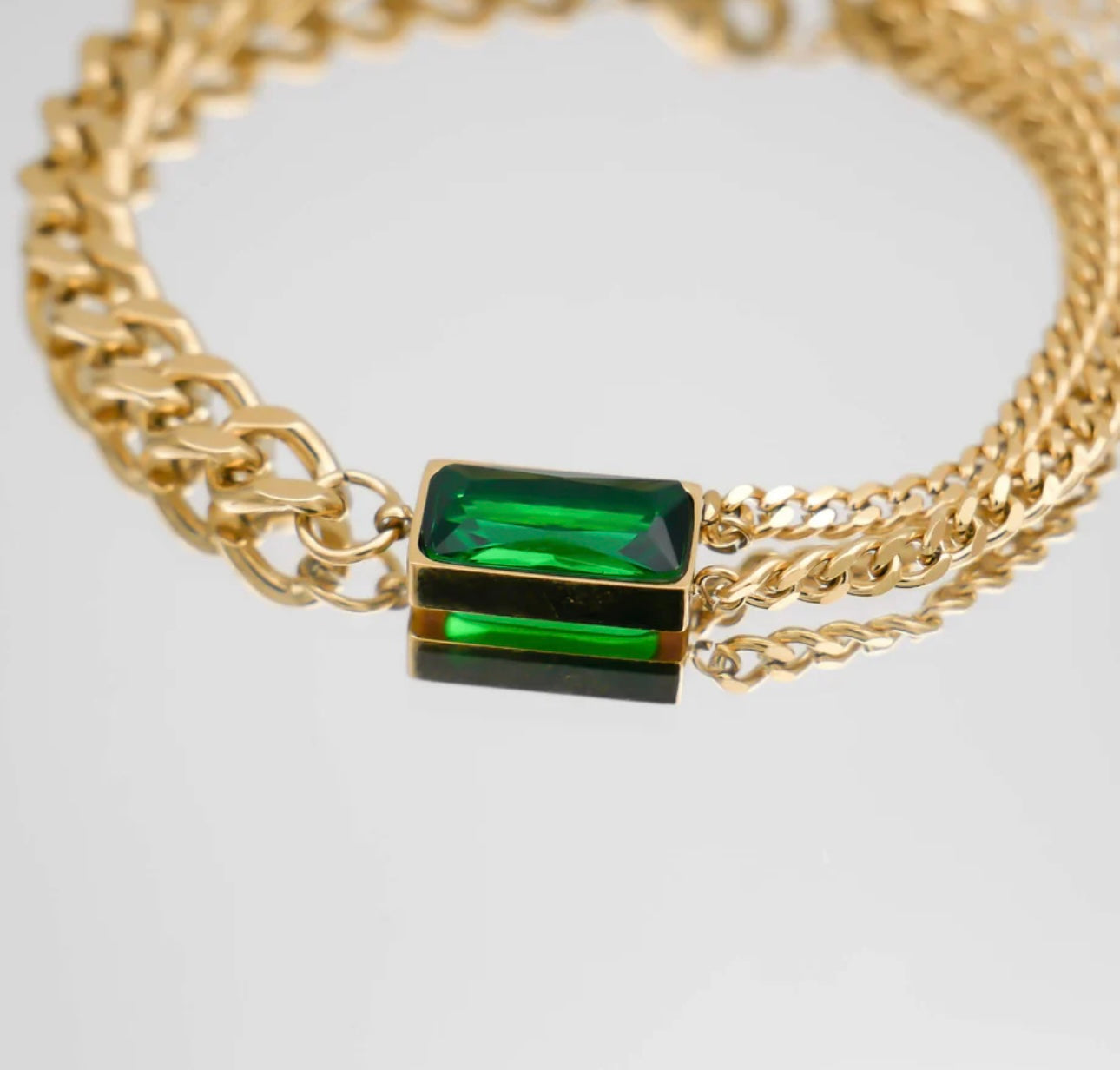 Bracelet doré à pierre émeraude - Maya