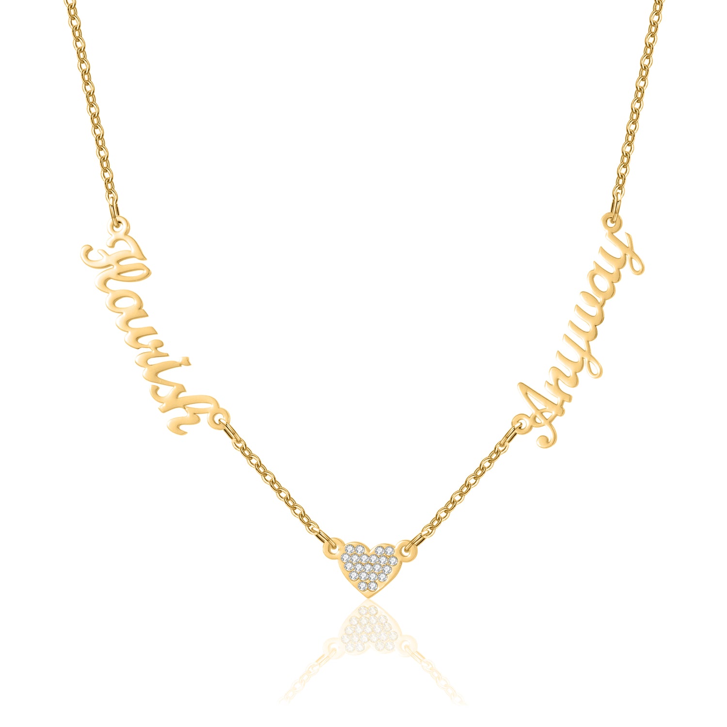 Collier personnalisé avec deux prénoms et cœur en zircon