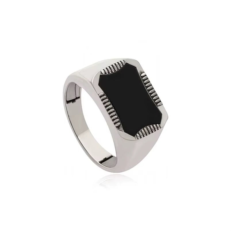 Chevalière Onyx — Émail Noir & Argent Sterling 925