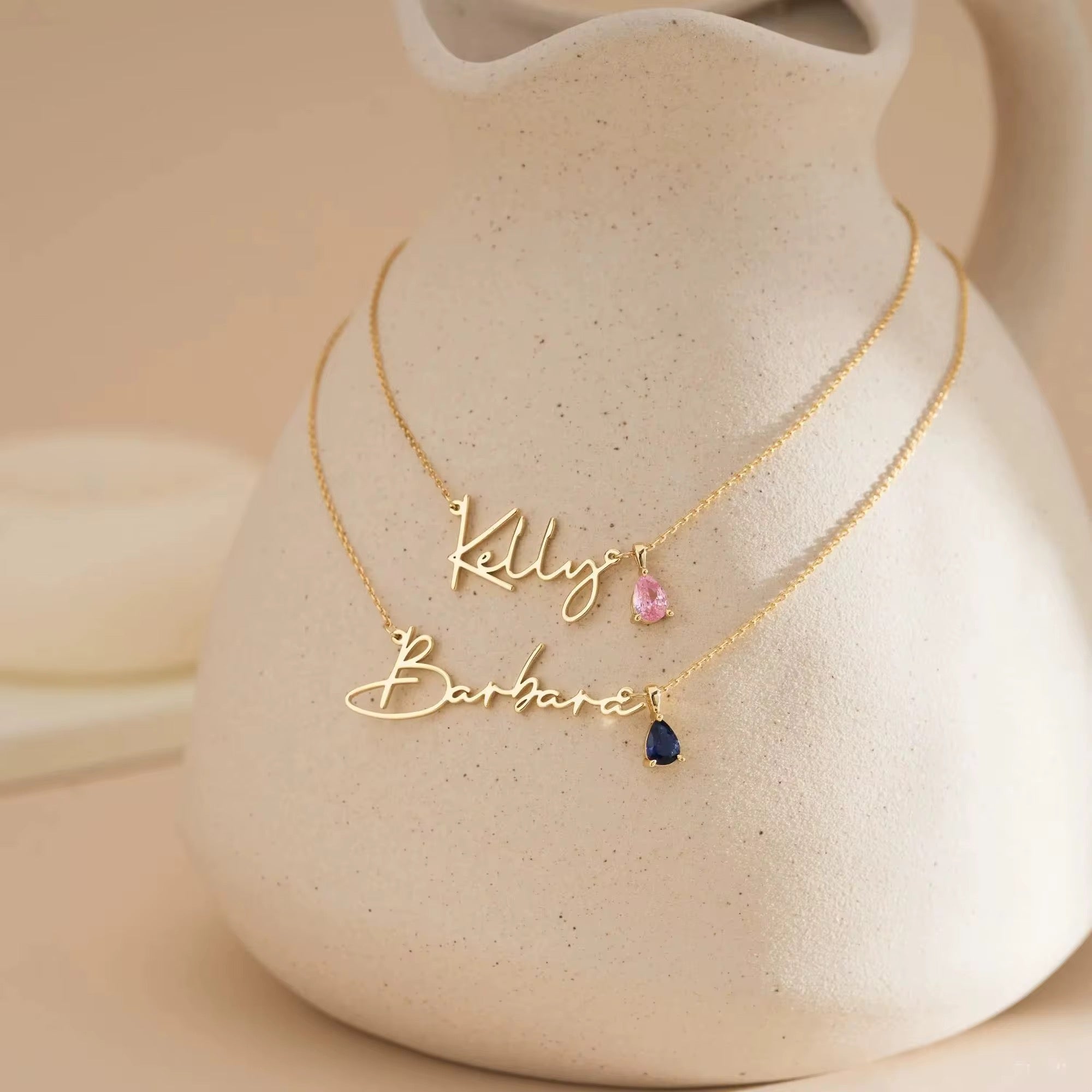 Collier Prénom Calligraphie & Pierre de Naissance