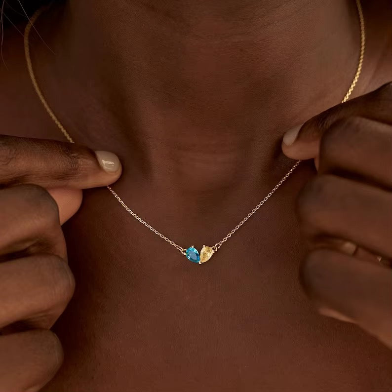 Collier personnalisé  pierres de naissance- Acier inoxydable