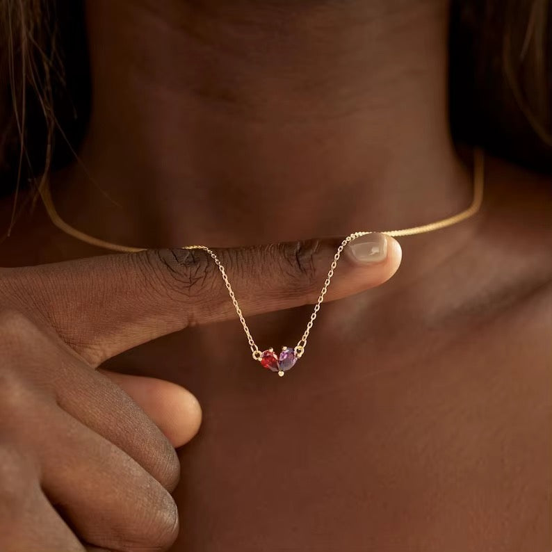 Collier personnalisé  pierres de naissance- Acier inoxydable