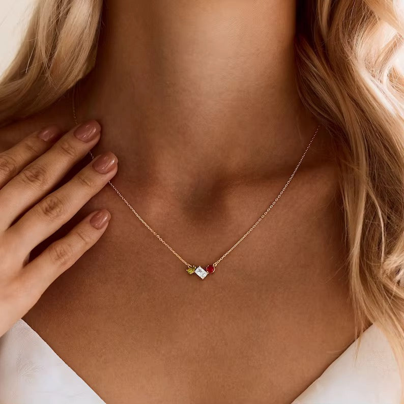 Collier personnalisé 3 pierres de naissance - Acier inoxydable