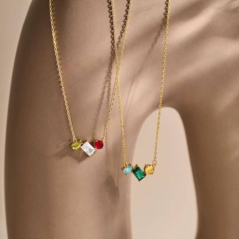 Collier personnalisé 3 pierres de naissance - Acier inoxydable