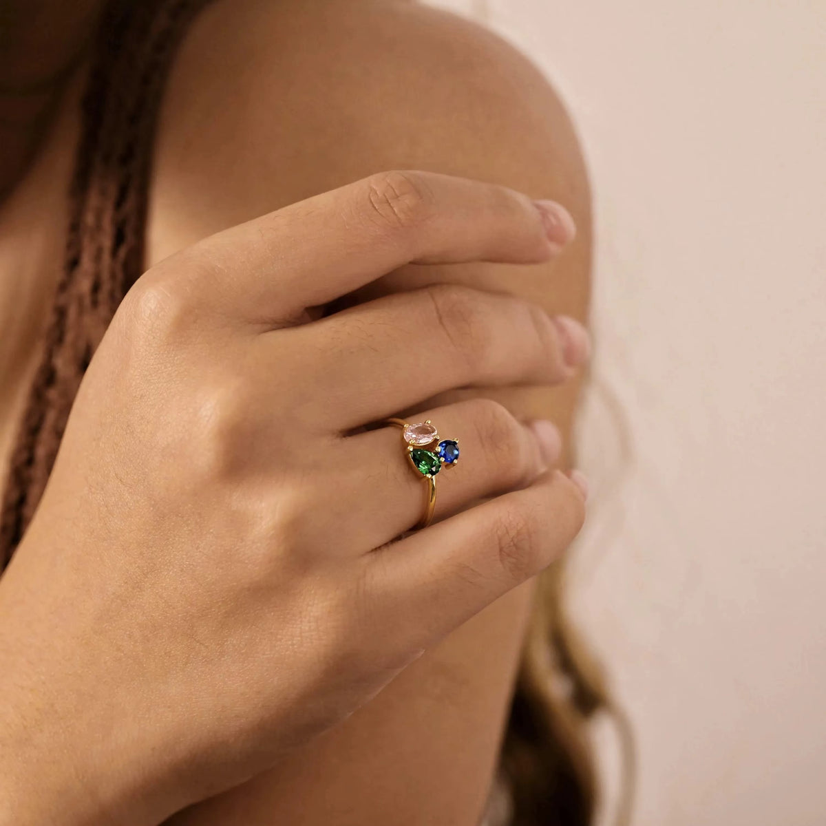 Bague 3 pierres de naissances - Acier inoxydable