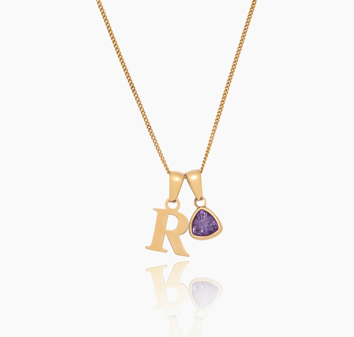 Collier initiale avec pierre de naissance - Acier inoxydable