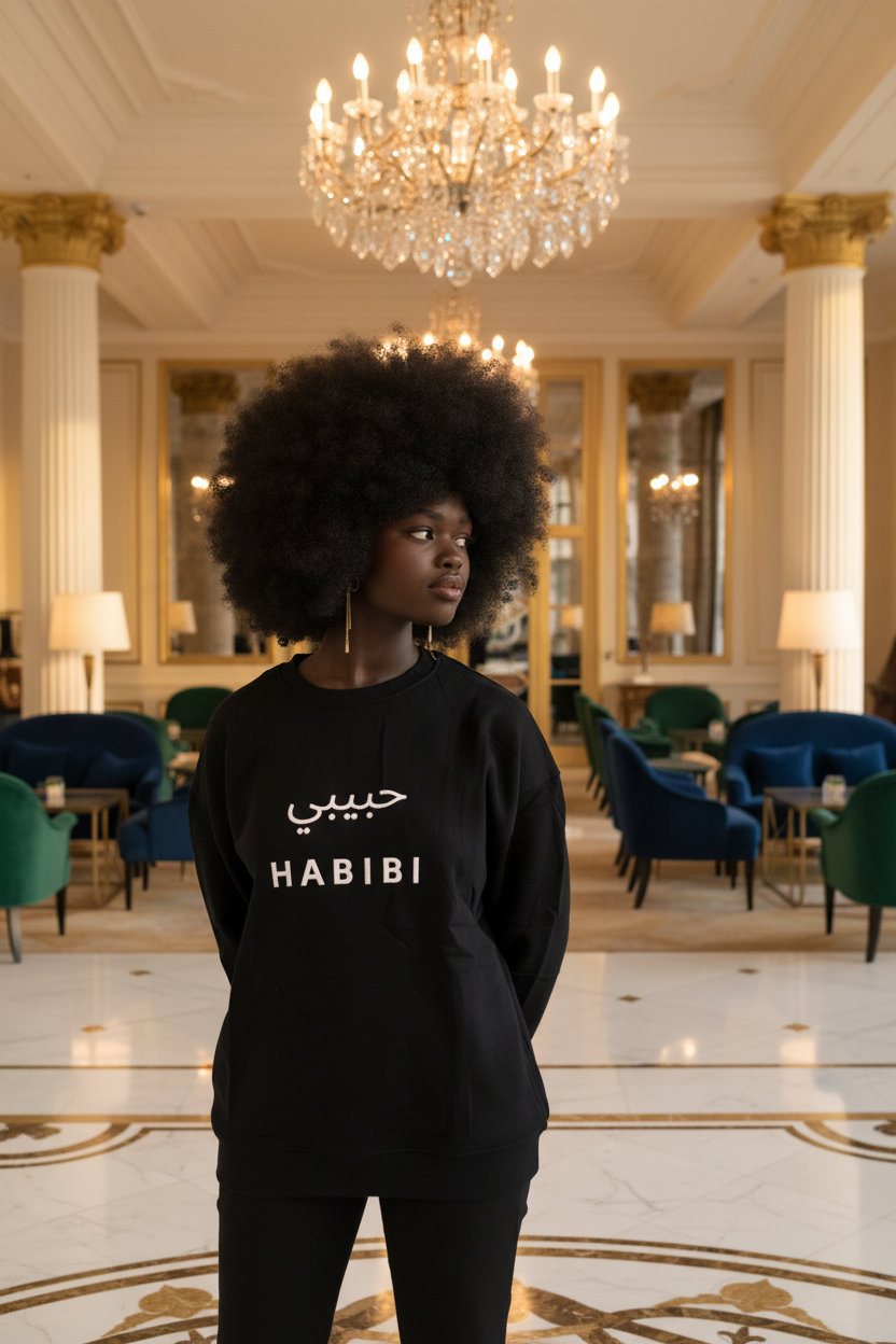 Sweat noir Habibi dans un hôtel de luxe